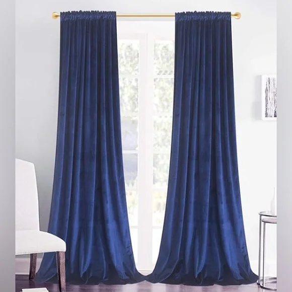 Velvet Navy Blue Curtains - Picture 1 of 2
